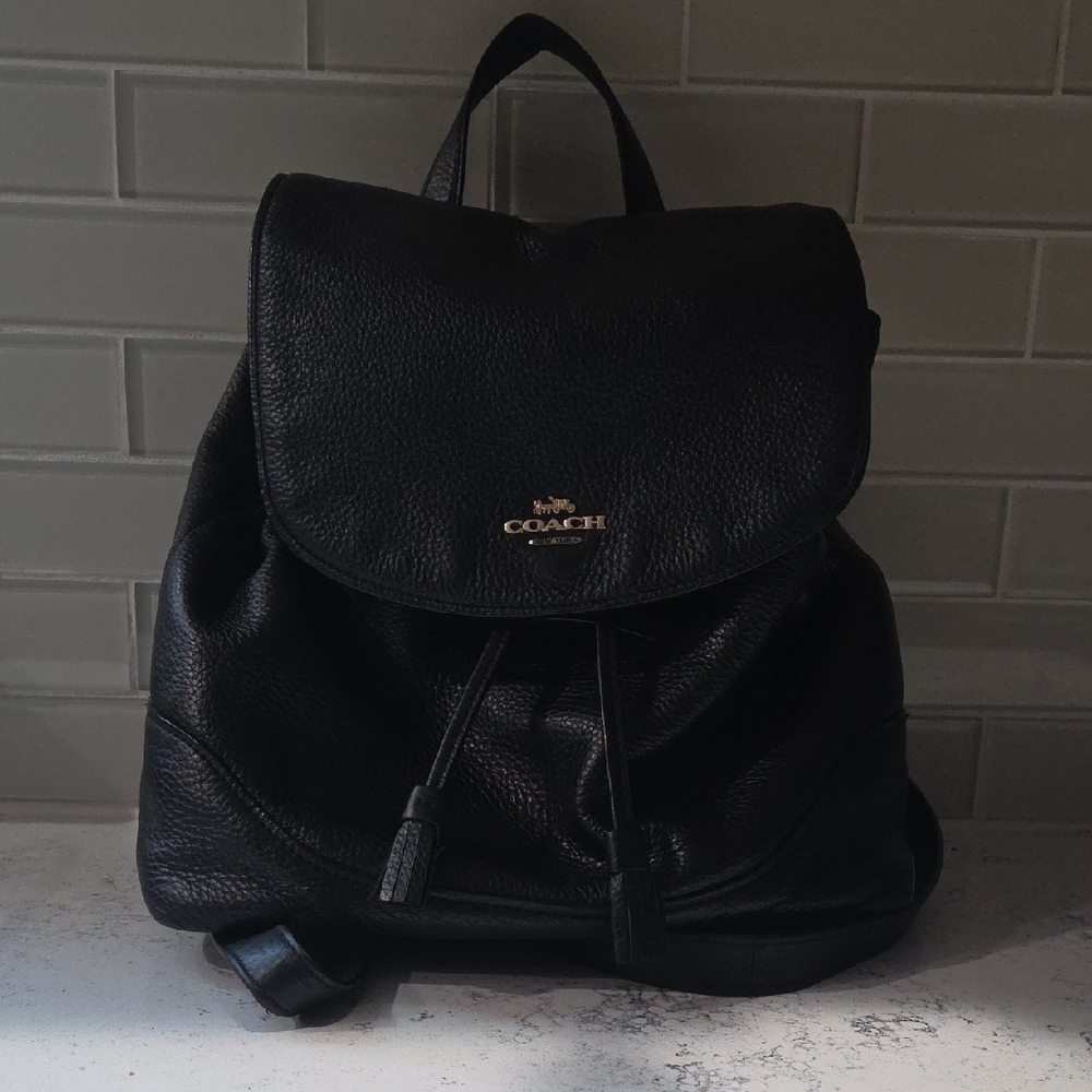 Coach Midnight Black Pebbled Leather Backpack